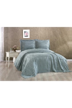 Verona Bedspread Set 3pcs, Coverlet 240x260, Pillowcase 50x70, Double Size, Green - Thumbnail