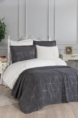 Verona Bridal Set 7pcs, Coverlet 240x260, Sheet 240x260, Duvet Cover 200x220, Pillowcase 50x70, Double Size, Antrachite - Thumbnail