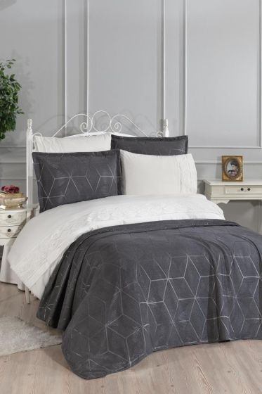 Verona Bridal Set 7pcs, Coverlet 240x260, Sheet 240x260, Duvet Cover 200x220, Pillowcase 50x70, Double Size, Antrachite