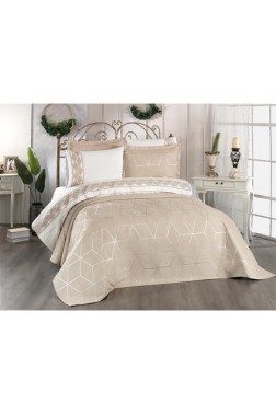 Verona Bridal Set 7pcs, Coverlet 240x260, Sheet 240x260, Duvet Cover 200x220, Pillowcase 50x70, Double Size, Beige - Thumbnail