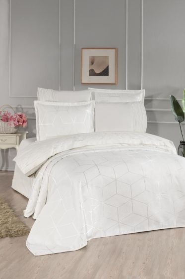 Verona Bridal Set 7pcs, Coverlet 240x260, Sheet 240x260, Duvet Cover 200x220, Pillowcase 50x70, Double Size, Cream