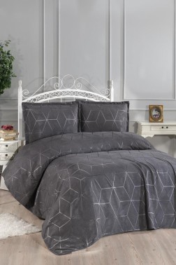 Verona Full Size Bedspread Set 3pcs, Coverlet 240x260, Pillowcase 50x70, Double Size, Antrachite - Thumbnail