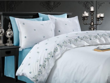 Vesna Embroidered Cotton Satin Double Duvet Cover Set - Thumbnail