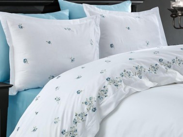 Vesna Embroidered Cotton Satin Double Duvet Cover Set - Thumbnail