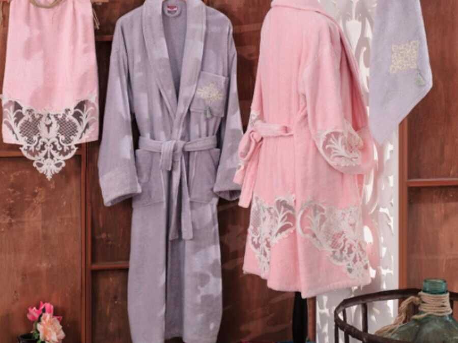 Victoria Bamboo Bathrobe Set Powder Gray