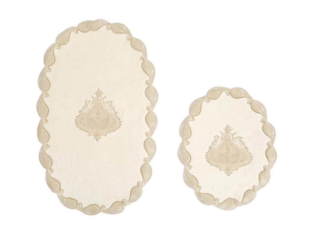 Vilma French Guipure 2 Pcs Bath Mat Set - Cream Gold - Thumbnail