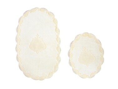 Vilma French Guipure 2 Pcs Bath Mat Set Cream Cream - Thumbnail