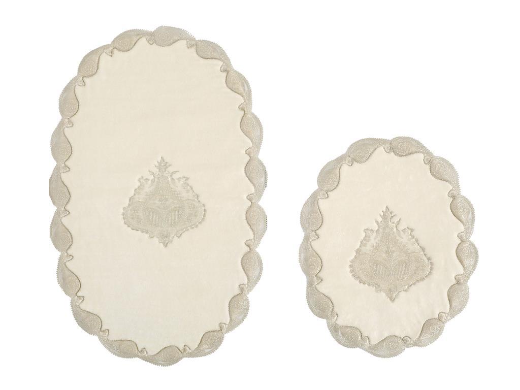 Vilma French Guipure 2 Pcs Bath Mat Set Cream Platinum - Thumbnail