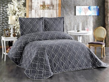 Vincenza Embroidered Velvet Double Bedspread Anthracite - Thumbnail