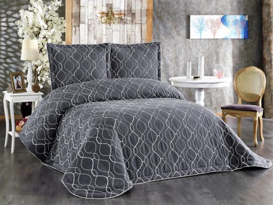 Vincenza Embroidered Velvet Double Bedspread Anthracite