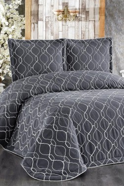 Vincenza Embroidered Velvet Double Bedspread Anthracite - Thumbnail