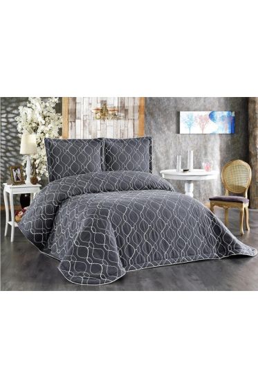 Vincenza Embroidered Velvet Double Bedspread Anthracite