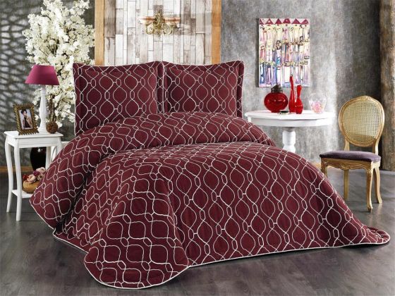 Vincenza Embroidered Velvet Double Bedspread Claret Red