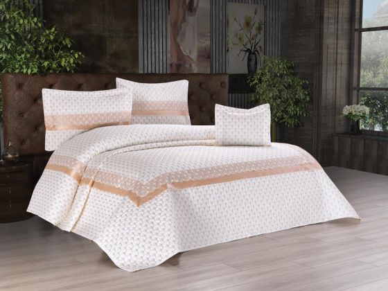 Violet Quilted Double Bedspread Navy Beige