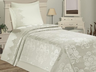Violet Single Size Bedding Set, Coverlet 150x240, Sheet 180x240, Cream Color - Thumbnail