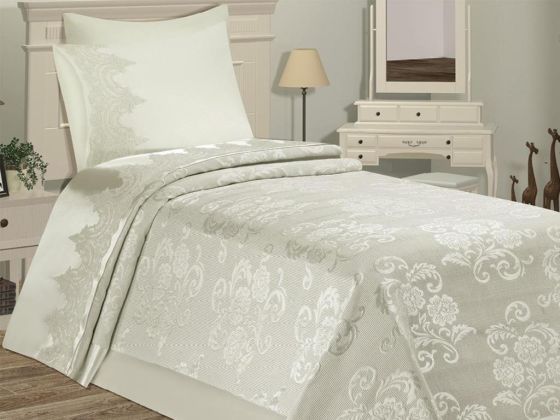 Violet Single Size Bedding Set, Coverlet 150x240, Sheet 180x240, Cream Color