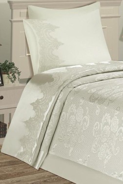 Violet Single Size Bedding Set, Coverlet 150x240, Sheet 180x240, Cream Color - Thumbnail