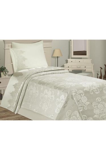 Violet Single Size Bedding Set, Coverlet 150x240, Sheet 180x240, Cream Color
