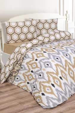 Viona Bedding Set 4 Pcs, Duvet Cover, Bed Sheet, Pillowcase, Double Size, Self Patterned, Wedding, Daily use Brown - Thumbnail
