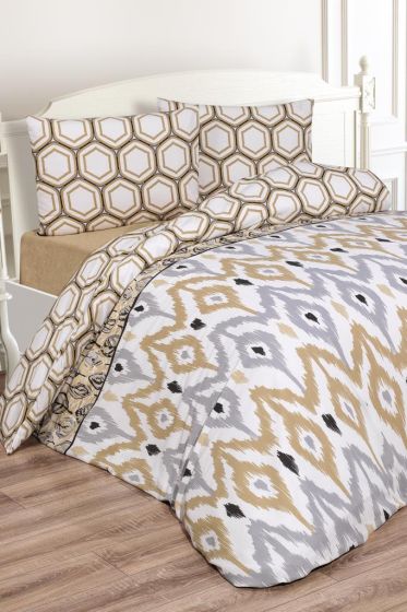 Viona Bedding Set 4 Pcs, Duvet Cover, Bed Sheet, Pillowcase, Double Size, Self Patterned, Wedding, Daily use Brown