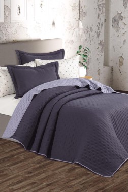 Washed Double Side Bridal Set 6pcs, Bedspread 240x260, Sheet 240x260, King Size, Double Size, Cotton Fabric, Gray - Thumbnail