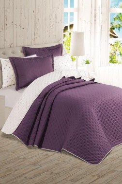 Washed Double Side Bridal Set 6pcs, Bedspread 240x260, Sheet 240x260, King Size, Double Size, Cotton Fabric, Plum - Thumbnail