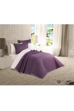 Washed Double Side Bridal Set 6pcs, Bedspread 240x260, Sheet 240x260, King Size, Double Size, Cotton Fabric, Plum - Thumbnail