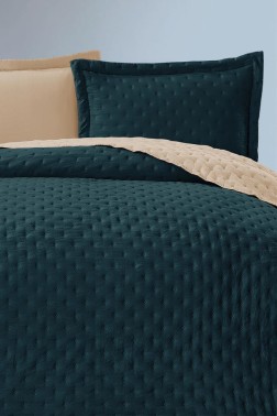 Washed Soft Double Side Bedding Set, Bedspread 240x260 with Pillowcase, Full Bed, Cotton-Polyester Fabric Full Bed Green - Thumbnail