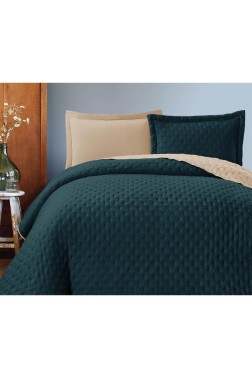 Washed Soft Double Side Bedding Set, Bedspread 240x260 with Pillowcase, Full Bed, Cotton-Polyester Fabric Full Bed Green - Thumbnail