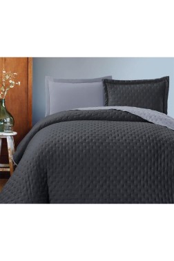 Washed Soft Double Side Quilted Bedspread 3pcs, Coverlet 240x260 with Pillowcase, Cotton/Polyester Fabric, Double Size, Full Bed, Gray - Thumbnail