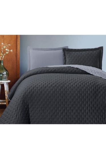 Washed Soft Double Side Quilted Bedspread 3pcs, Coverlet 240x260 with Pillowcase, Cotton/Polyester Fabric, Double Size, Full Bed, Gray