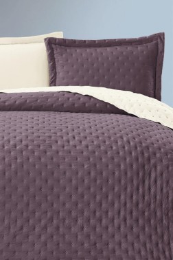 Washed Soft Double Side Quilted Bedspread 3pcs, Coverlet 240x260 with Pillowcase, Cotton/Polyester Fabric, Double Size, Full Bed, Plum - Thumbnail