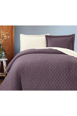 Washed Soft Double Side Quilted Bedspread 3pcs, Coverlet 240x260 with Pillowcase, Cotton/Polyester Fabric, Double Size, Full Bed, Plum - Thumbnail