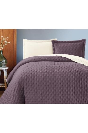 Washed Soft Double Side Quilted Bedspread 3pcs, Coverlet 240x260 with Pillowcase, Cotton/Polyester Fabric, Double Size, Full Bed, Plum