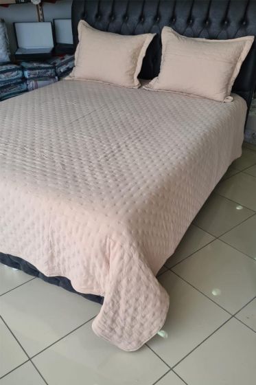 Washed Soft Double Size Bedding Set, Bedspread 240x260 with Pillowcase, Full Bed, Cotton-Polyester Fabric Full Bed Beige