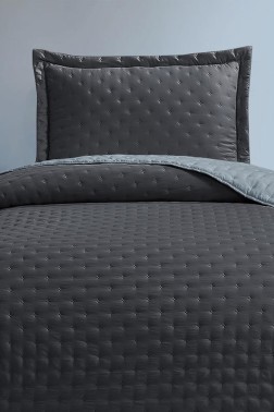 Çeyiz Diyarı - Washed Soft Quilted Double Sided Bedspread 2pcs, Coverlet 180x240 Cotton/Polyester Fabric, Single Size, Queen Bed, Gray Çeyiz Diyarı - Washed Soft Quilted Double Sided Bedspread 2pcs, Coverlet 180x240 Cotton/Polyester Fabric, Single Size, Queen Bed, Gray