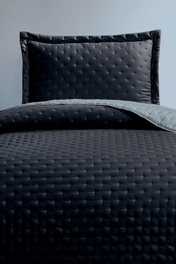 Washed Soft Quilted Double Sided Bedspread 2pcs, Coverlet 180x240 Cotton/Polyester Fabric, Single Size, Queen Bed, Navy Blue - Thumbnail