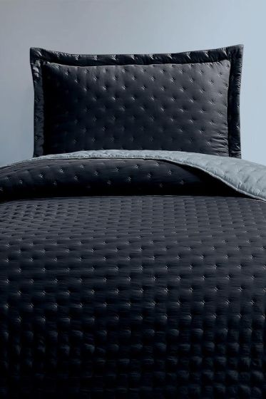 Washed Soft Quilted Double Sided Bedspread 2pcs, Coverlet 180x240 Cotton/Polyester Fabric, Single Size, Queen Bed, Navy Blue