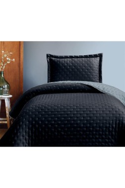 Washed Soft Quilted Double Sided Bedspread 2pcs, Coverlet 180x240 Cotton/Polyester Fabric, Single Size, Queen Bed, Navy Blue - Thumbnail