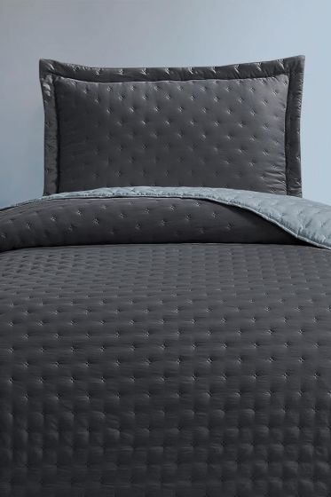 Washed Soft Quilted Double Sided Bedspread 2pcs, Coverlet 180x240 Cotton/Polyester Fabric, Single Size, Queen Bed, Gray