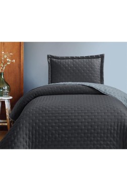 Washed Soft Quilted Double Sided Bedspread 2pcs, Coverlet 180x240 Cotton/Polyester Fabric, Single Size, Queen Bed, Gray - Thumbnail