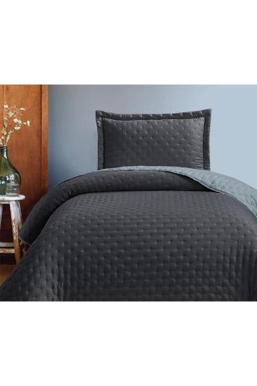 Washed Soft Quilted Double Sided Bedspread 2pcs, Coverlet 180x240 Cotton/Polyester Fabric, Single Size, Queen Bed, Gray