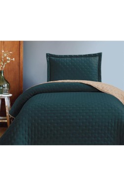 Washed Soft Quilted Double Sided Bedspread 2pcs, Coverlet 180x240 Cotton/Polyester Fabric, Single Size, Queen Bed, Green - Thumbnail