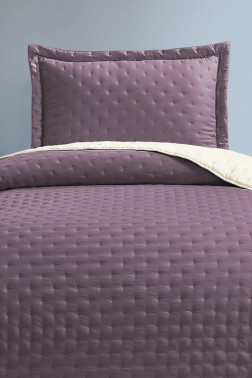 Washed Soft Quilted Double Sided Bedspread 2pcs, Coverlet 180x240 Cotton/Polyester Fabric, Single Size, Queen Bed, Plum - Thumbnail