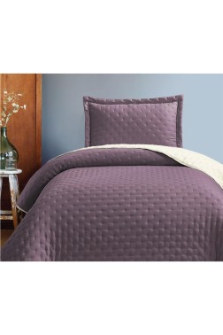 Washed Soft Quilted Double Sided Bedspread 2pcs, Coverlet 180x240 Cotton/Polyester Fabric, Single Size, Queen Bed, Plum - Thumbnail