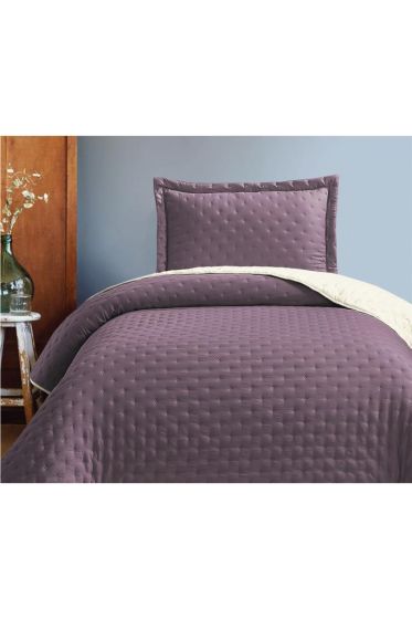 Washed Soft Quilted Double Sided Bedspread 2pcs, Coverlet 180x240 Cotton/Polyester Fabric, Single Size, Queen Bed, Plum