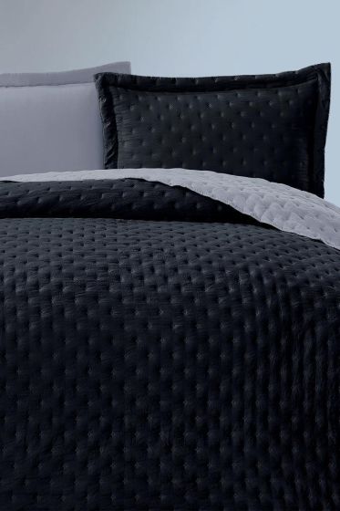 Washed Soft Quilted Double Sided Bedspread 3pcs, Coverlet 240x260 Cotton/Polyester Fabric, Double Size, Full Bed, Navy Blue