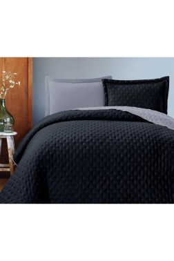 Washed Soft Quilted Double Sided Bedspread 3pcs, Coverlet 240x260 Cotton/Polyester Fabric, Double Size, Full Bed, Navy Blue - Thumbnail