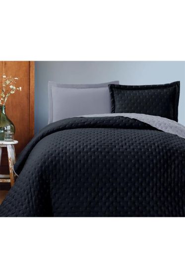 Washed Soft Quilted Double Sided Bedspread 3pcs, Coverlet 240x260 Cotton/Polyester Fabric, Double Size, Full Bed, Navy Blue