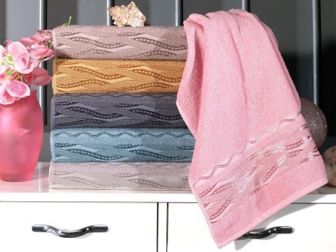 Wave Pattern Jacquard Cotton Hand and Face Towel Set 6 Pcs - Thumbnail